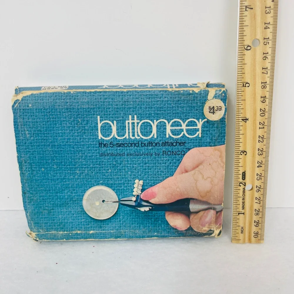 Ronco Buttoneer Button Attacher Tool Blue Vintage As Seen On TV Fair Condition